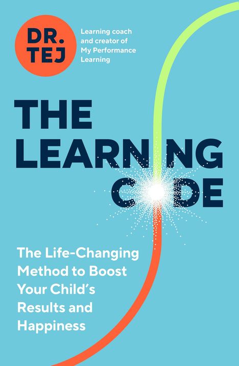 "THE LEARNING CODE" in großen Buchstaben, mit kurvigen Farben und einem abstrakten Punktmuster, das einen Lichtblitz darstellt.