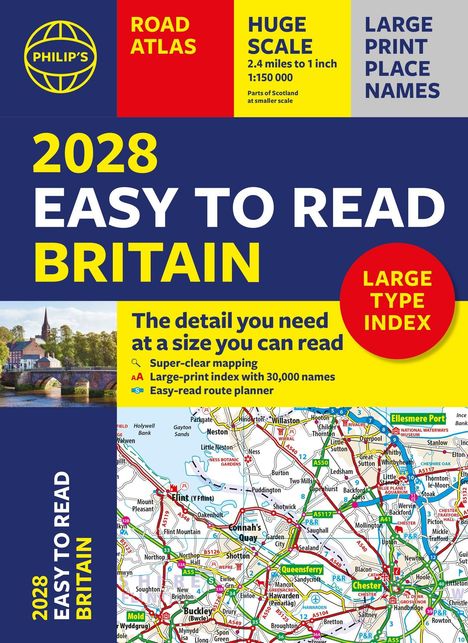 2028 EASY TO READ BRITAIN. Road atlas mit großem Maßstab. Klare Karten, 30,000 Namen, einfacher Routenplaner.