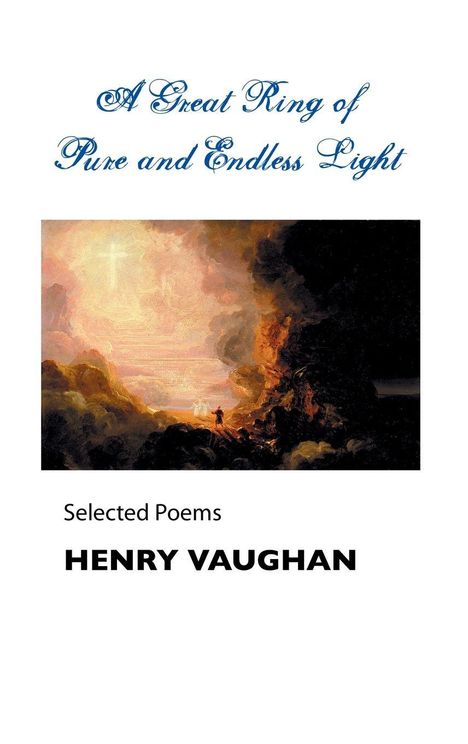 "A Great Ring of Pure and Endless Light", Gemälde von Landschaft mit Lichtstrahlen, darunter "Selected Poems HENRY VAUGHAN".