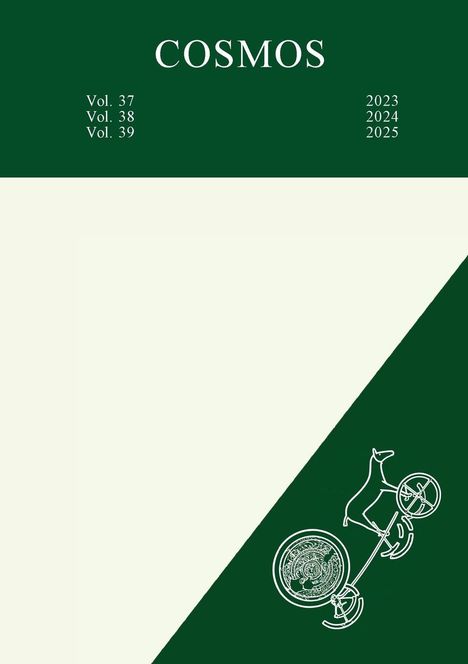 COSMOS, Vol. 37, 38, 39, 2023-2025. Illustration eines stilisierten Wagens mit Tiermotiv auf grünem Hintergrund.