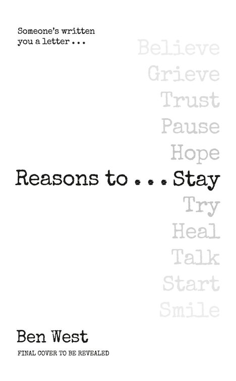 Text: "Reasons to Stay", "Ben West", "Cover to be revealed". Unten ein schwarzes Logo mit einem Hahn und "bantam". Hellblauer Hintergrund.