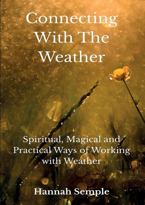 "Connecting With The Weather" und "Hannah Semple" vor einer goldenen, leuchtenden Nahaufnahme einer Blume im Regen.