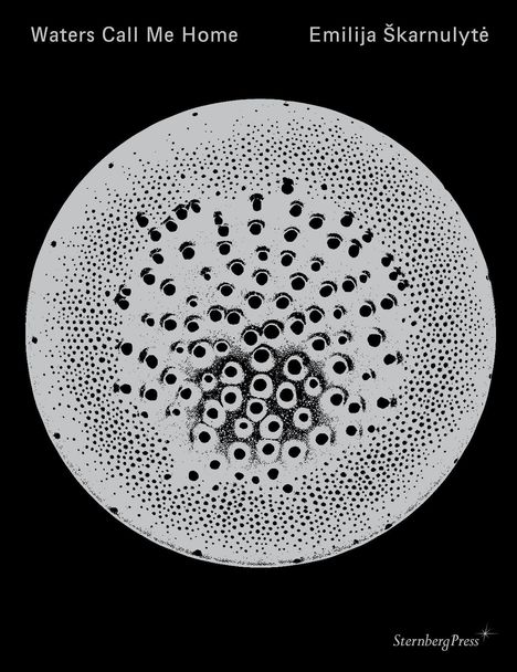 "Waters Call Me Home" und "Emilija Škarnulytė" oben. Ein schwarzer Hintergrund mit einem stilisierten, punktierten Kreis.