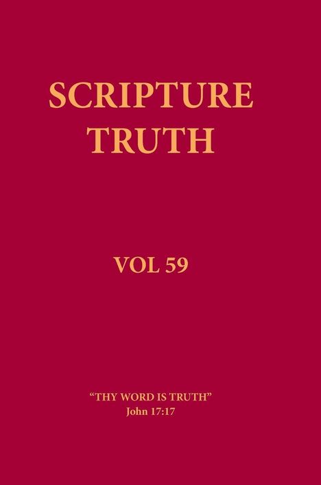 Roter Hintergrund mit goldener Schrift: "SCRIPTURE TRUTH", "VOL 59", Zitat: "THY WORD IS TRUTH" John 17:17.