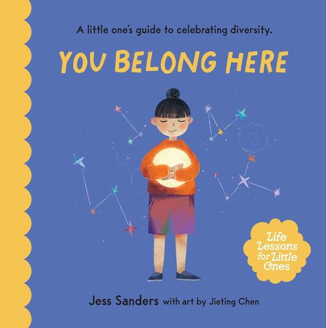 Titel: "YOU BELONG HERE". Ein Kind hält eine leuchtende Kugel, umgeben von bunten Sternen.