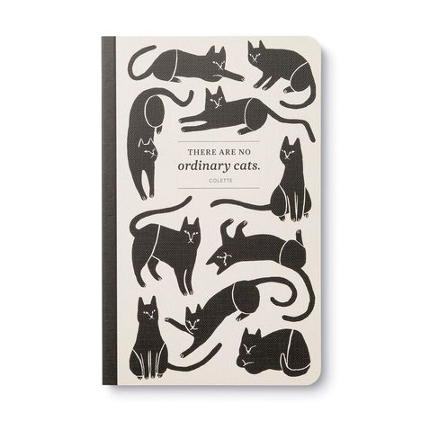 Text: "THERE ARE NO ordinary cats. COLETTE." Illustration mit mehreren schwarzen Katzen in verschiedenen Positionen.