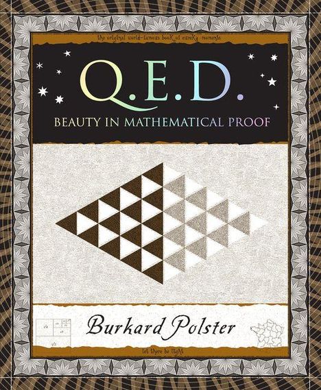„Q.E.D. Beauty in Mathematical Proof“ oben, „Burkard Polster“ unten. Dreiecksmuster im Zentrum.