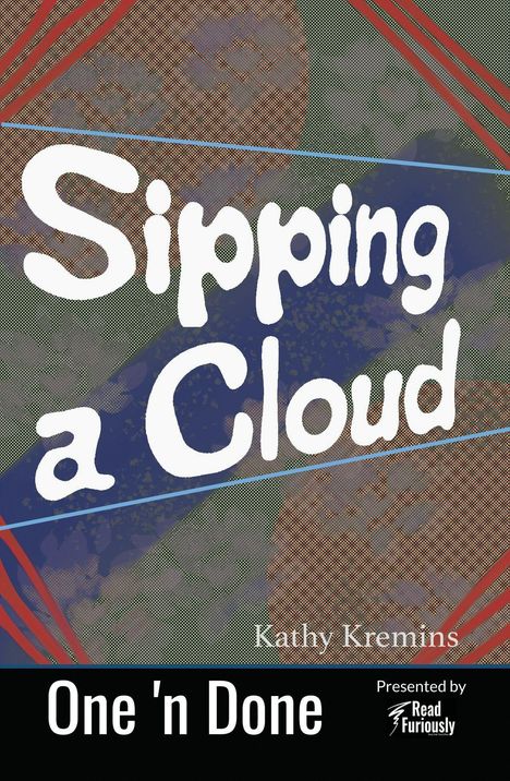 "Sipping a Cloud" von Kathy Kremins. Buntes abstraktes Muster mit Linien und Punkten in Rot und Blau.