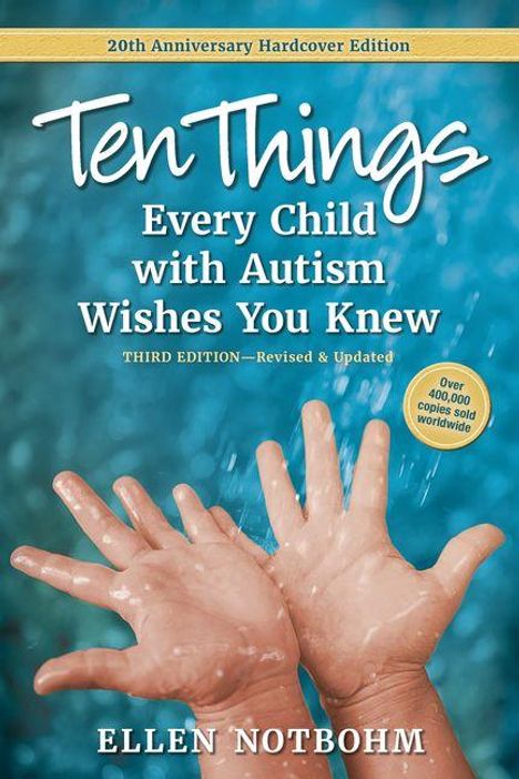 "Ten Things Every Child with Autism Wishes You Knew" steht vor einem Hintergrund aus spritzendem Wasser und Händen.