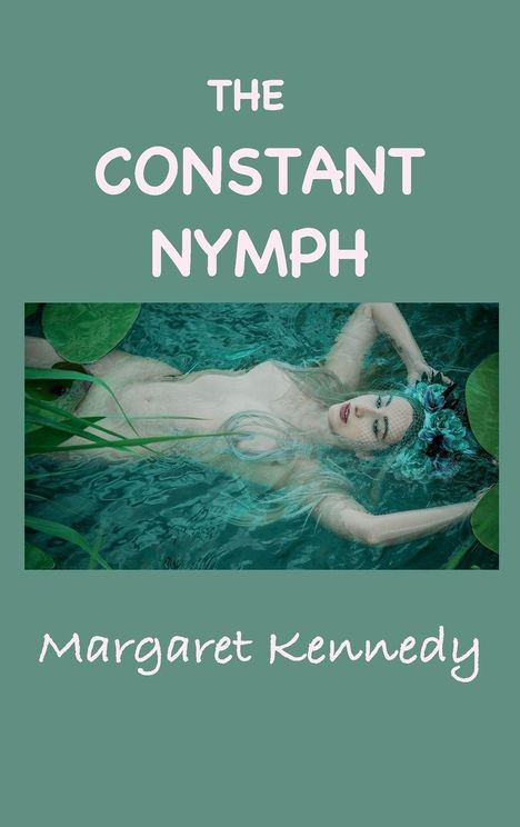 "The Constant Nymph" von Margaret Kennedy. Eine Frau mit Blumen im Haar schwimmt in einem blauen Teich.
