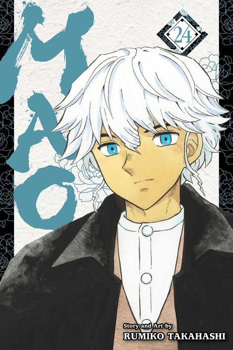 „MAO“, „24“ und „Story and Art by Rumiko Takahashi“. Illustration eines Jungen mit weißen Haaren und blauen Augen.