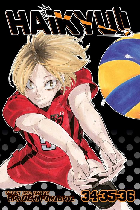 "Haikyu!!", Story und Art by Haruichi Furudate, 34•35•36. Illustration von Spieler in rotem Trikot, Volleyball im Hintergrund.