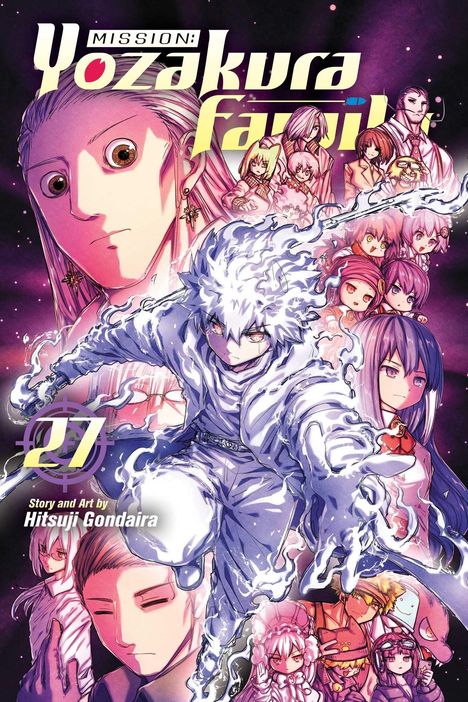 „Mission: Yozakura Family“. Zahl 27. Story and Art by Hitsuji Gondaira. Viele bunte Manga-Charaktere, dynamisch gezeichnet.