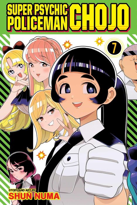 "Super Psychic Policeman Chojo" steht groß oben mit "7" im Kreis. Darunter figurenreiche Manga-Illustration.