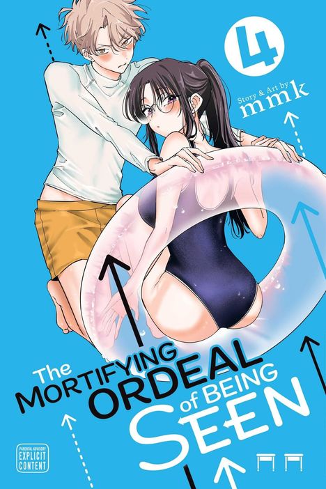 „The Mortifying Ordeal of Being Seen“, Band 4. Illustration: Junge und Mädchen mit Schwimmreifen.