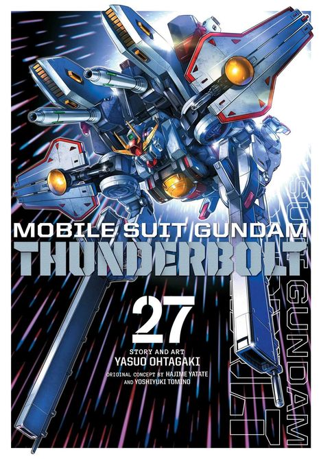 "Mobile Suit Gundam Thunderbolt 27" zeigt einen eindrucksvollen, detailreichen Mecha-Roboter in einer dynamischen Kampfszene.