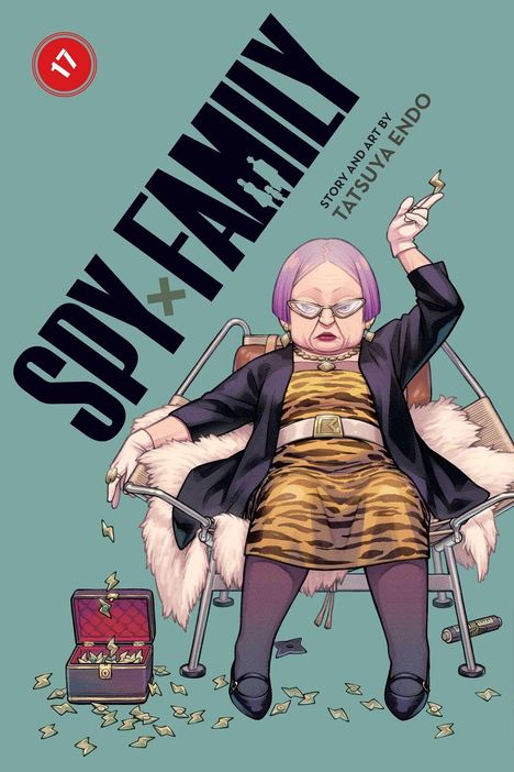 "Spy x Family" steht groß im Hintergrund, daneben "Story and Art by Tatsuya Endo". Eine Frau sitzt entspannt in einem Sessel.