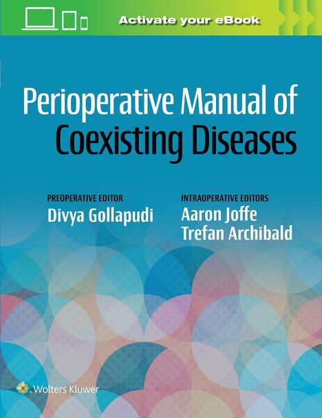 „Perioperative Manual of Coexisting Diseases“, bunte, überlappende Kreise, oben grüne Leiste mit eBook-Hinweis.