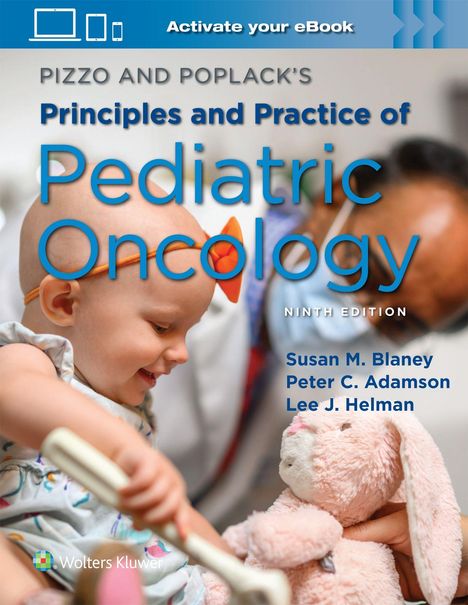 "Pediatric Oncology: Principles and Practice, 9th Edition" - Kind mit Plüschtier, Arzt im Hintergrund.