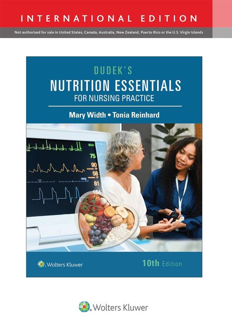 INTERNATIONAL EDITION: "Dudek's Nutrition Essentials for Nursing Practice", Bild von zwei Frauen, EKG-Bildschirm und ein Obstherz.