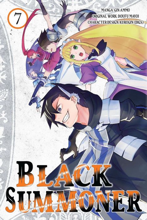 „Black Summoner“, Manga von Gin Ammo. Original: Doufu Mayoi. Charakterdesign: Kurogin (DIGS). Gruppe von Anime-Charakteren.