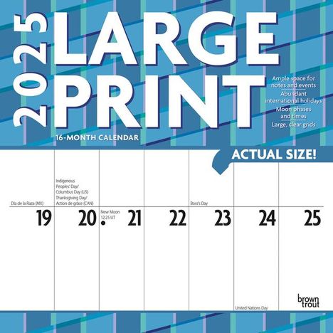 Browntrout: Large Print 2025 12 X 24 Inch Monthly Square Wall Calendar Matte Paper Plastic-Free, Kalender
