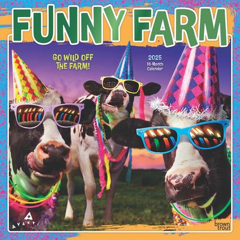 Browntrout: Avanti Funny Farm Official 2025 12 X 24 Inch Monthly Square Wall Calendar Foil Stamped Cover Plastic-Free, Kalender