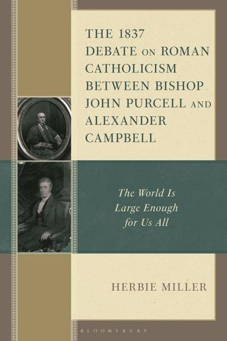 "The 1837 Debate on Roman Catholicism..." Zwei Schwarz-Weiß-Porträts, beige und graue Farbblöcke.