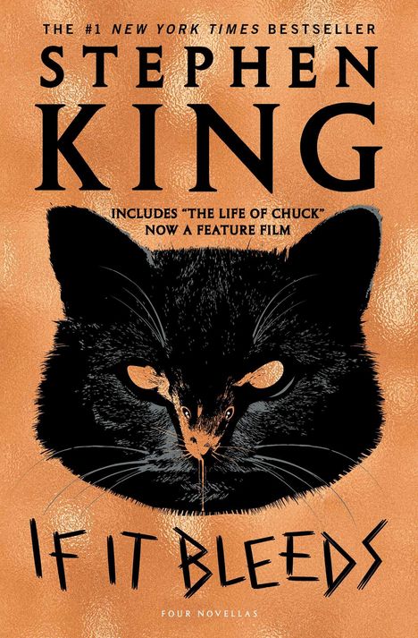 Titel: "If It Bleeds". Autor: Stephen King. Illustration: Schwarze Katze mit Rattenmaul.