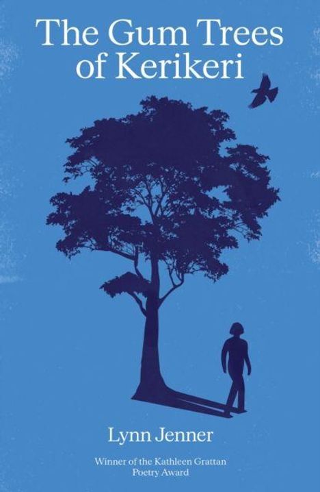 „The Gum Trees of Kerikeri“ von Lynn Jenner; Auszeichnung für Poesie. Silhouetten eines Baums, einer Person und eines Vogels.