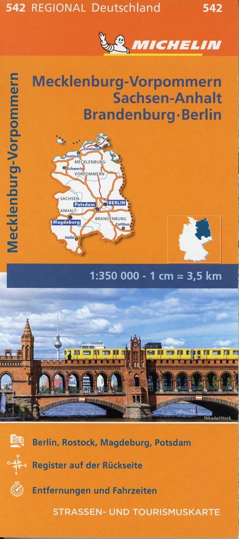 Michelin Regionalkarte Mecklenburg-Vorpommern / Sachsen-Anhalt / Brandenburg / Berlin 1 : 350 000, Karten