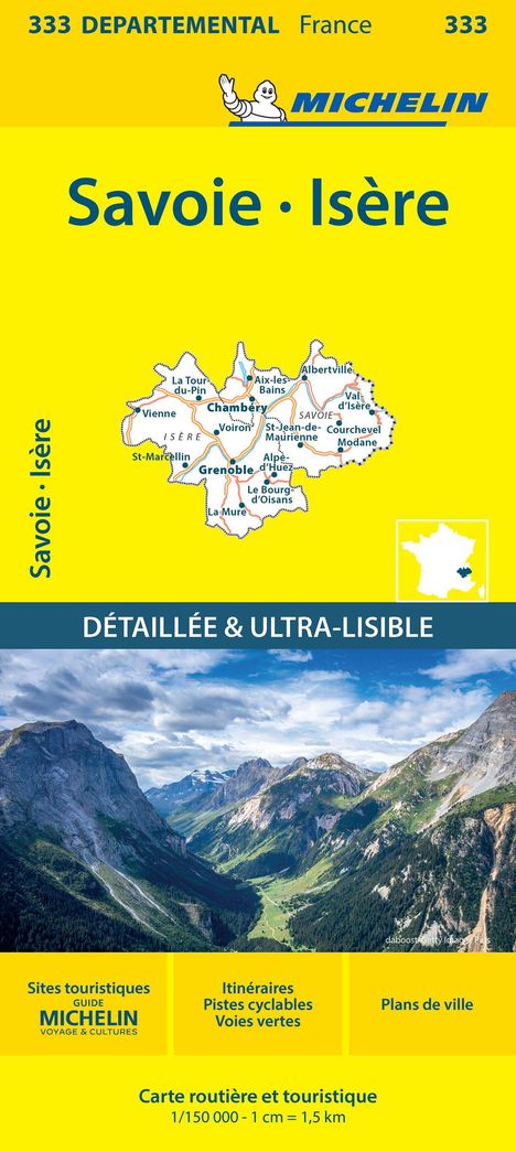 Oben: "333 DEPARTEMENTAL France 333 MICHELIN". Unten: "Savoie · Isère", Karte der Region, Berge im Hintergrund.