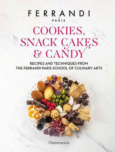 Titel: "Cookies, Snack Cakes & Candy". Darunter ein Teller mit verschiedenen Süßigkeiten, Keksen und Früchten.