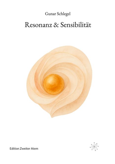 Gunar Schlegel, Resonanz & Sensibilität. Abstraktes, spiralförmiges Muster mit gelber Kugel in der Mitte. Edition Zweiter Atem.