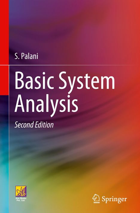"S. Palani, Basic System Analysis, Second Edition." Bunte, verschwommene Hintergrundillustration, Logos von Ane Books und Springer.
