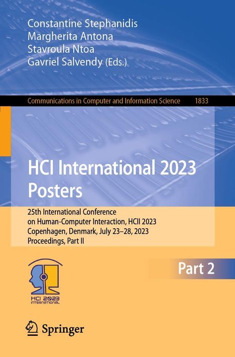 Titel: HCI International 2023 Posters. Gelb-blaues Design mit Logo der Konferenz und Springer-Logo.