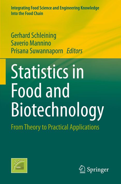 "Statistics in Food and Biotechnology", grün-gelbes Design, ISEKI-Logo unten links.