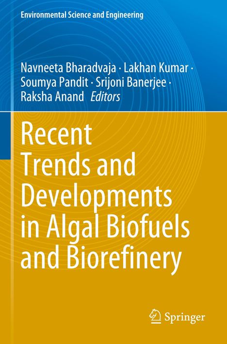 Titel: „Recent Trends and Developments in Algal Biofuels and Biorefinery“. Springer-Logo unten rechts.
