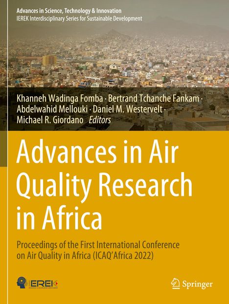 Buchtitel: "Advances in Air Quality Research in Africa". Im Hintergrund eine Ansicht einer Stadt vor Bergen. Logos von IEREK und Springer.