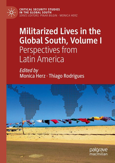Titel: "Militarized Lives in the Global South, Volume I: Perspectives from Latin America". Oben rote Fläche, unten Wäscheleine.