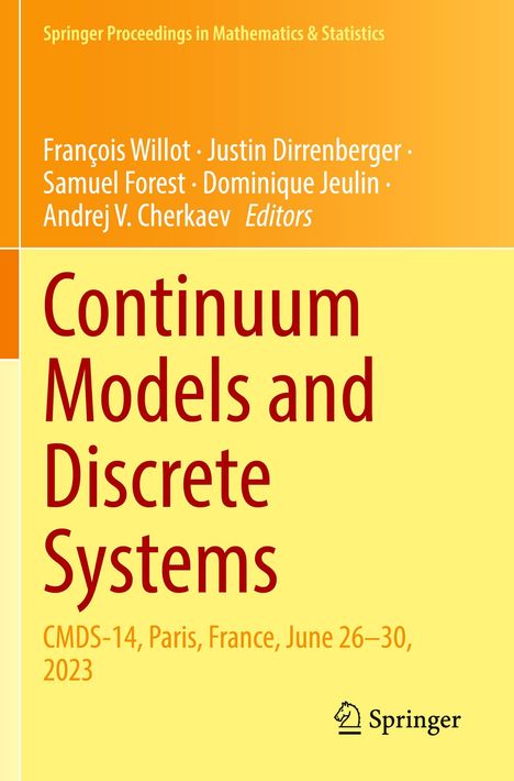Text: "Continuum Models and Discrete Systems. CMDS-14, Paris, France, June 26–30, 2023." Gelber Hintergrund, Springer-Logo.
