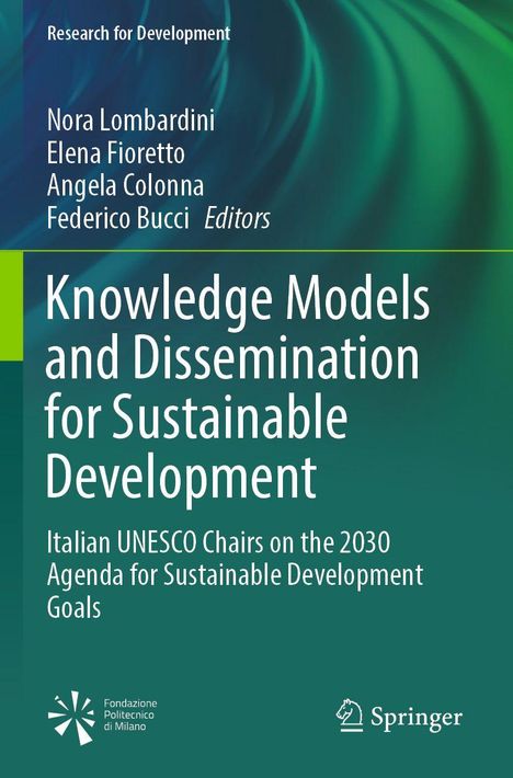 Titel: "Knowledge Models and Dissemination for Sustainable Development". Grüne Farbverläufe mit Logos unten links und rechts.