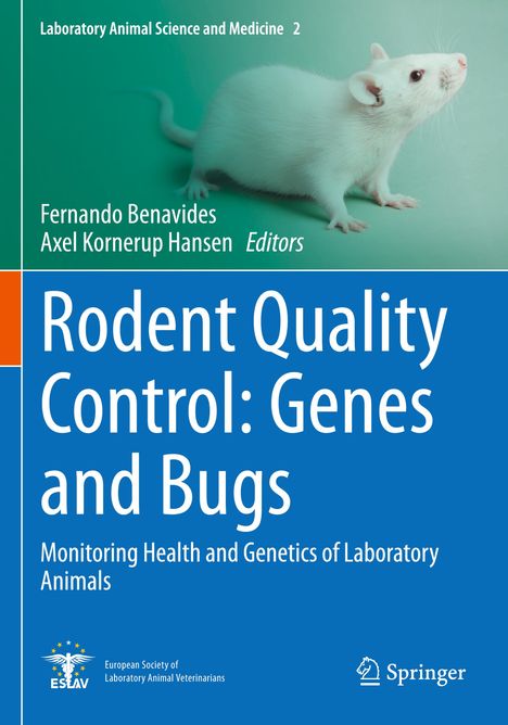 "Rodent Quality Control: Genes and Bugs" mit Bild einer weißen Ratte und Logo der ESAV.