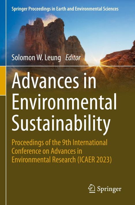 "Advances in Environmental Sustainability" steht in großer Schrift. Ein Berg bei Sonnenuntergang im Hintergrund. Logo unten.