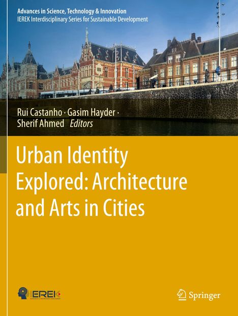„Urban Identity Explored: Architecture and Arts in Cities“. Historische Gebäude am Wasser, blauer Himmel.