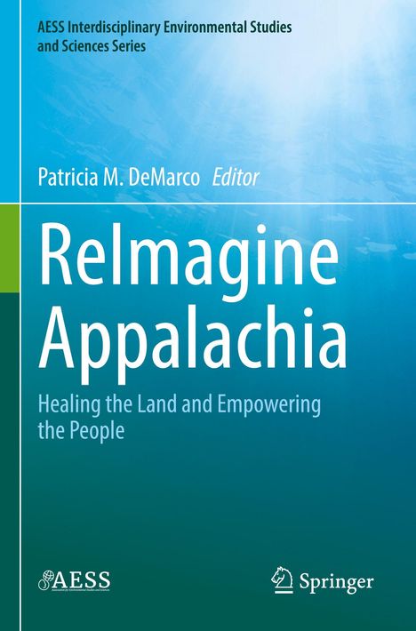 Titel: "ReImagine Appalachia". Blauer Hintergrund, Autor: Patricia M. DeMarco, Logos von AESS und Springer unten.