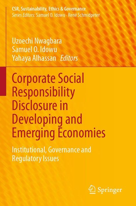 Buchtitel: "Corporate Social Responsibility Disclosure in Developing and Emerging Economies". Gelber Hintergrund.