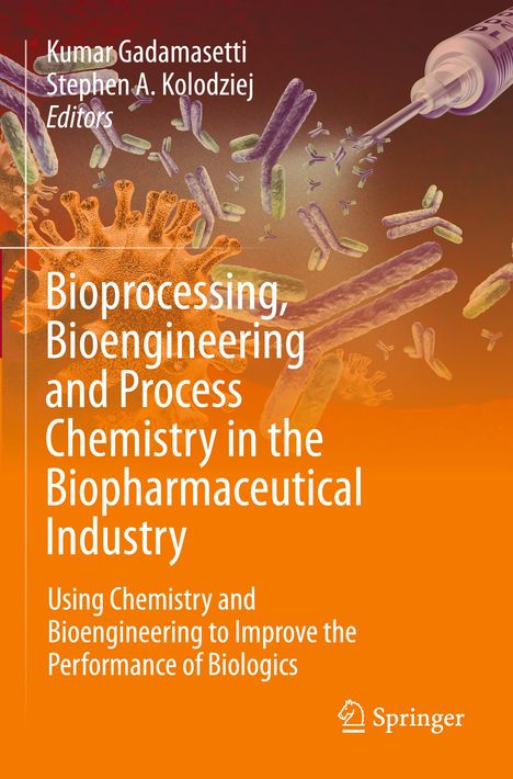 Titel: "Bioprocessing, Bioengineering and Process Chemistry". Moleküle und Spritze auf orangem Hintergrund. Springer-Logo.