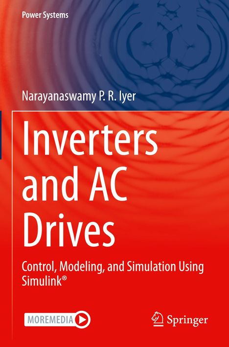 Titel: Inverters and AC Drives. Autor: Narayanaswamy P. R. Iyer. Farbverlauf: Blau zu Rot. Springer-Logo.