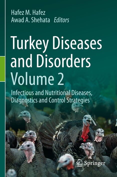„Turkey Diseases and Disorders Volume 2“ steht über einem Bild mehrerer Truthähne in Nahaufnahme, darunter das Springer-Logo.